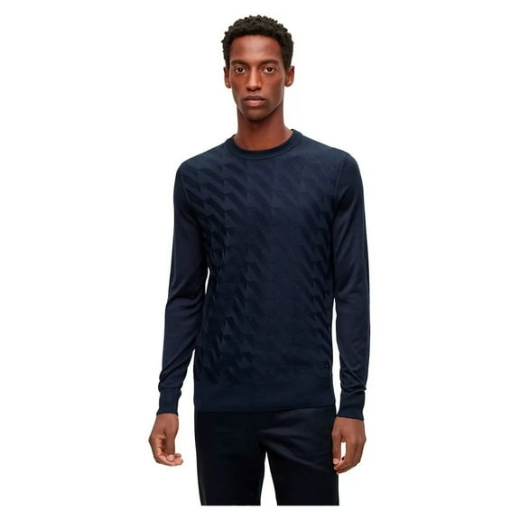 BOSS Men's T-Fiore Long Sleeve 100% Silk Crew Neck Sweater, Navy Small