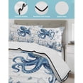 thumbnail image 4 of Quilts Full Size Bedding Set, Blue Octopus Coastal Lightweight Quilted Comforter, Beach Starfish Nautical Coral Retro Soft Reversible Bedspread Coverlet with Pillow Covers for All Season, 78" x 90", 4 of 7