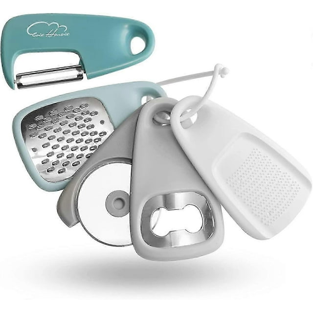Kitchen Gad Set 5 Pieces, Space Saving Cooking Tools Cheese Grater, Bottle Opener, Fruit/vegetable Peeler, Pizza Cutter, Garlic/ginger Grinder, Stainl