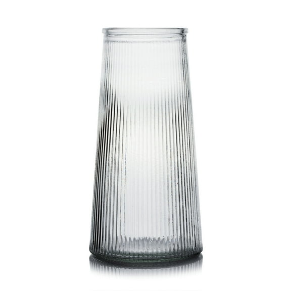 Clear Ribbed Glass Vase for Flowers 4" W 8" H