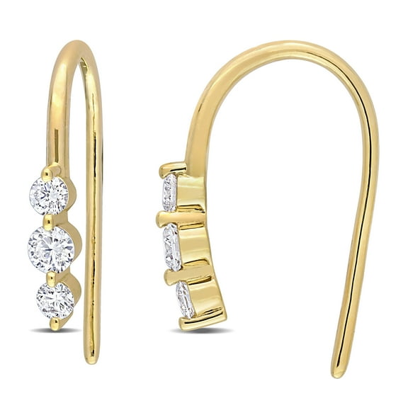 Created Forever Women's 1/2 Carat T.G.W. Lab Created Diamond 18kt Yellow Gold Plated Sterling Silver 3-Stone Hook Earrings