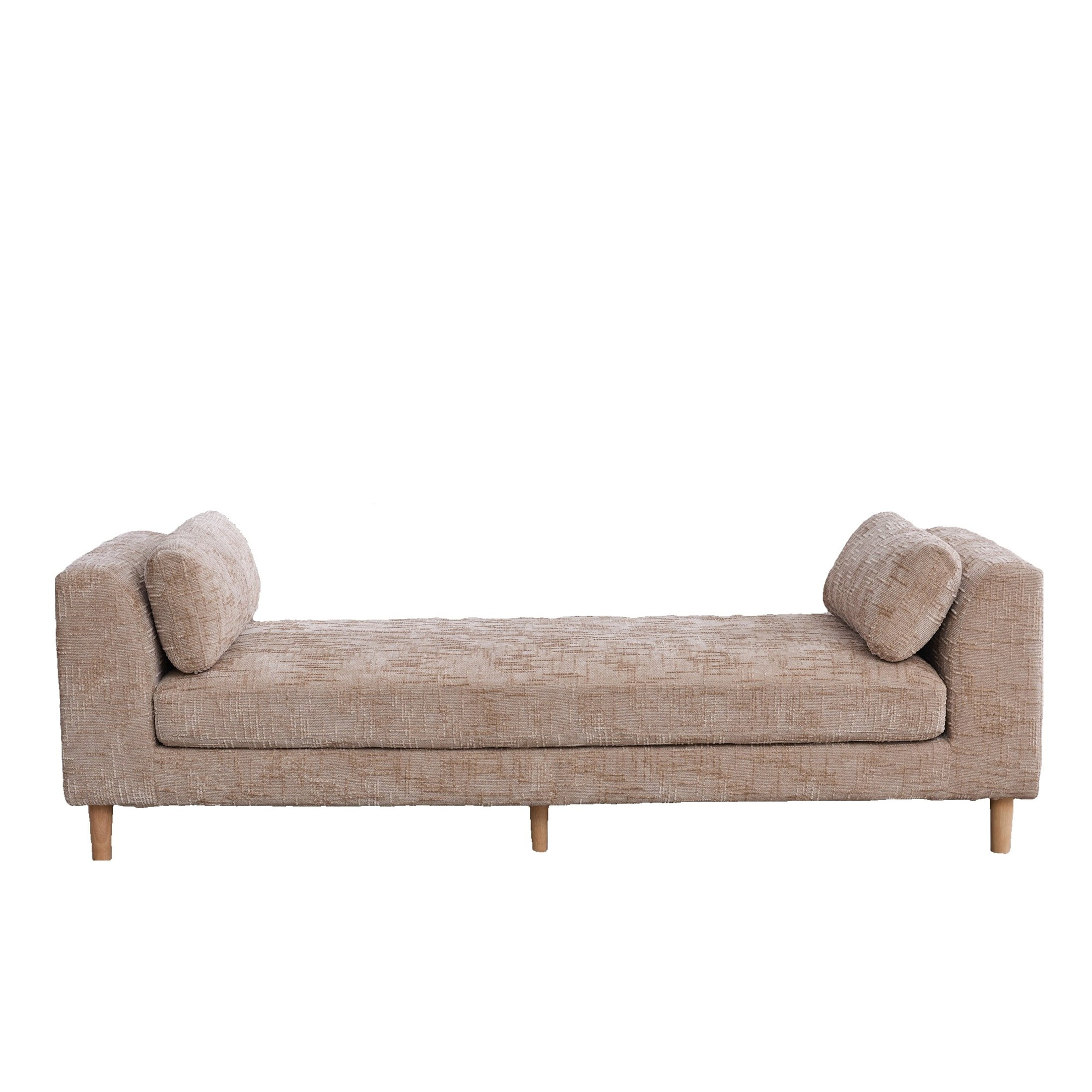Noble House Torvane 83.1" Chenille Bed End Bench, Modern Chaise Lounge with Bolster Pillows and Wood Legs, Wheat