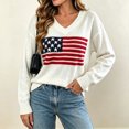 thumbnail image 6 of Zylanna Women's Knit Pullover, Warm V Neck American Flag Jacquard Long Sleeve Loose Fit Casual Sweater for Daily Wear White, 6 of 6