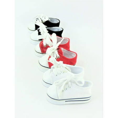 Madame Alexander 8 Doll Shoes 3 Pair Low Top Sneakers White, Black, & Red- Fits 18