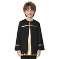 thumbnail image 2 of inlzdz Kids Boys Metallic Cross Praise Pullover Dance Top Long Sleeve Worship Liturgical Dance Patchwork Shirt Black 8, 2 of 5