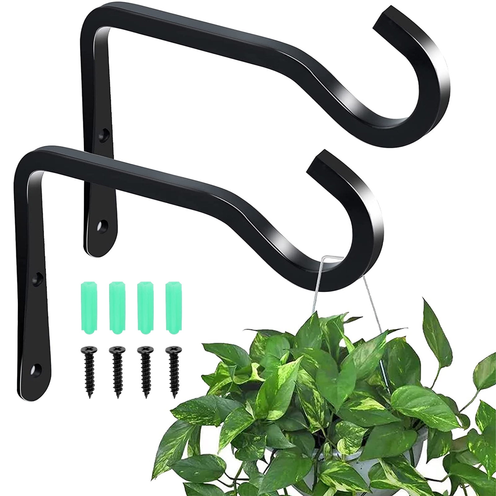 Wind Bell Outdoor and Home Decoration Black 2 Pieces Metal Outdoor Plant Hook Hanging Decorative Plant Hanger Plant 12 Inch More Stable Rugged for Flower Basket Bird Feeder Lantern 