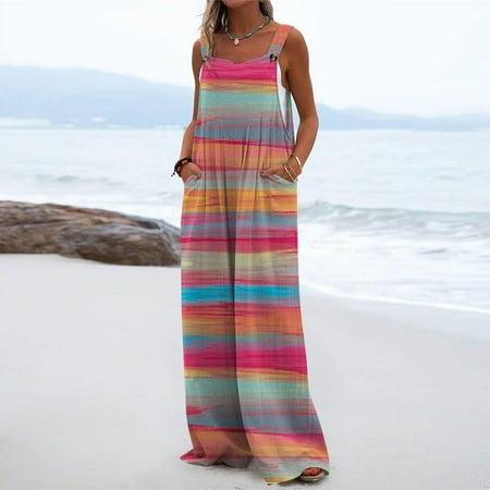 

Women s One-Piece Button Up Jumpsuit Casual Loose Sleeveless Rompers With Pockets