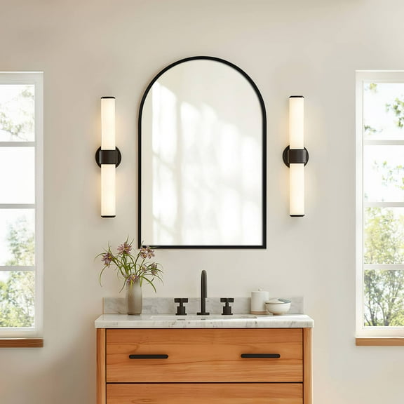 MAYEERTY 36"x24" Iron Rounded Arch Medicine Cabinet with Mirror for Bathroom , Black