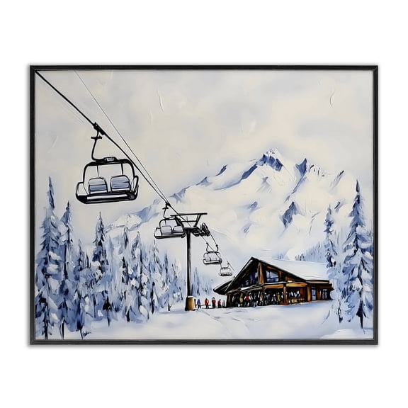 Stupell Industries Rustic Lodge Winter Ski Lift Cabin Black Framed Giclee Art, 14 x 11, by Arlington Prints