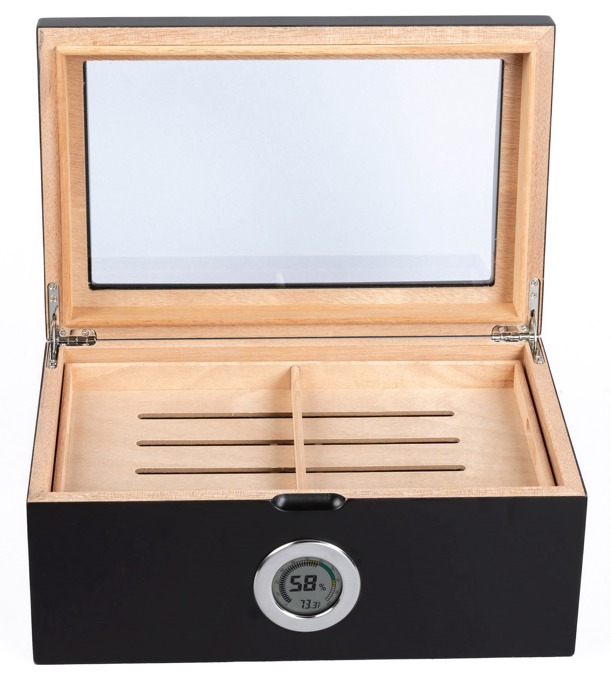 Portofino Dome Style Tinted Glass Cigar Humidor - Smooth Matte Black Finish - Capacity: 120