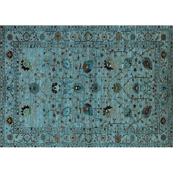 Ahgly Company Indoor Rectangle Oriental Light Blue Industrial Area Rugs, 7' x 10'