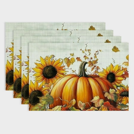

Pratyus 4pcs Pumpkin Sunflowers Frances Jetter Linen Cloth Placemat Set for Dining Tables Restaurants Hotels - Heat-Resistant & Insulated 18x12in