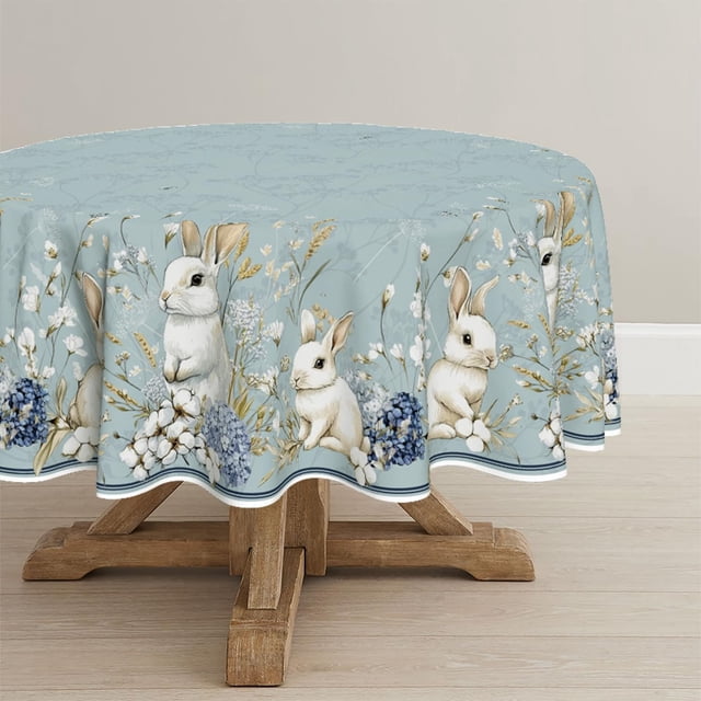 Mantel Horaldaily Easter 178 x 178 cm redondo de poliéster azul