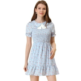 Robe Décontractée En Jean - Col Peter Pan, Manches Longues - Taille Regular, Bleu - Neuf