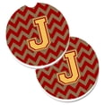 thumbnail image 1 of Letter J Chevron Garnet & Gold Set of 2 Cup Holder Car Coaster, 1 of 1