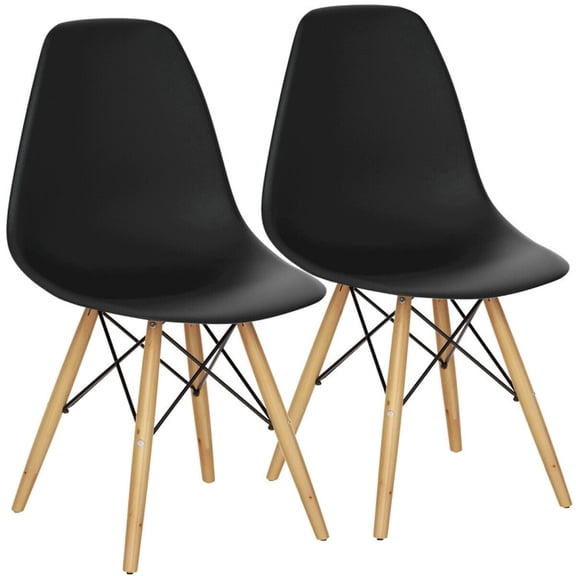 Furnibear Set of 2 Mid-Century Modern DSW Dining Chairs for Kitchen and Dining Room with Molded PP Seats and Solid Beech Wood Legs Supporting up to 300 lbs, White