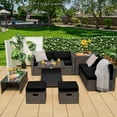 thumbnail image 3 of Costway 9PCS Patio Rattan Furniture Set Fire Pit Space-saving W/Cover Black Cushion, 3 of 10