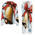 thumbnail image 6 of Christmas Bell with Red Bow Womens Pyjamas Set Button Up Pyjamas Womens with Long Sleeve Top And Wide Leg Pants V-neck Loungewear Sets, 6 of 9