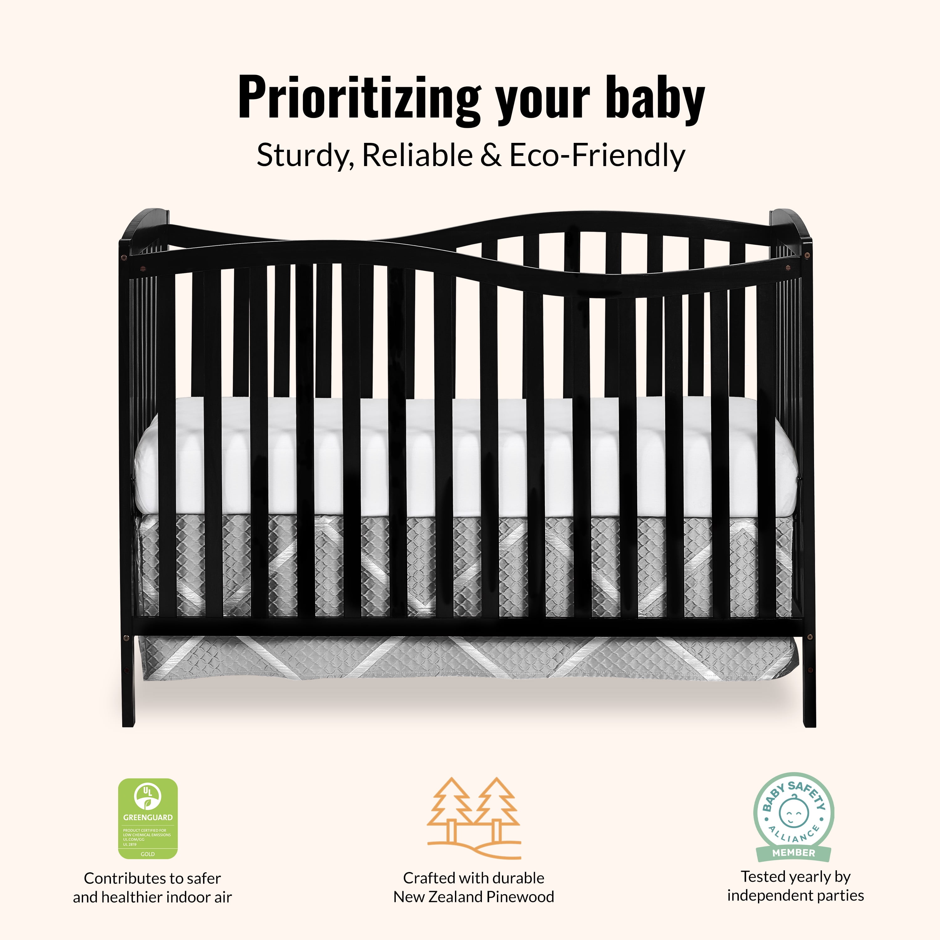 Dream On Me Chelsea 5-in-1 Convertible Crib, JPMA Certified, Black