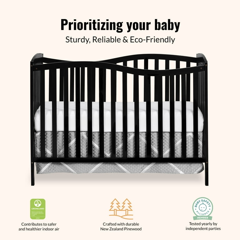 Dream On Me Chelsea 5-in-1 Convertible Crib, JPMA Certified, Black