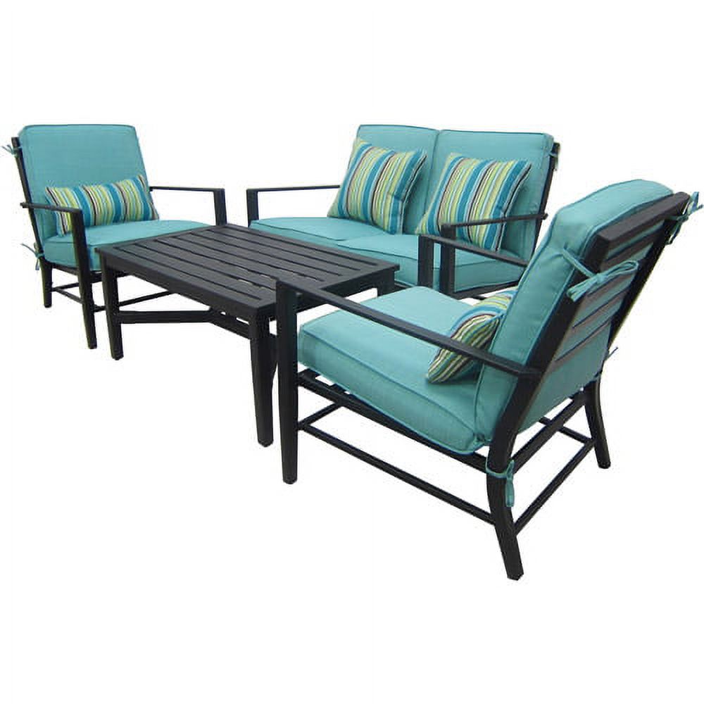 Mainstays Rockview 4-Piece Patio Conversation Set, Seats 4 with Blue Cushions - image 2 of 5