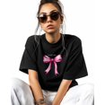 thumbnail image 2 of Women's Graphic T-Shirt Black 4XL Women's Tops Pink Bow Tie Crew Neck Short Sleeve Shirts for Women, 2 of 3