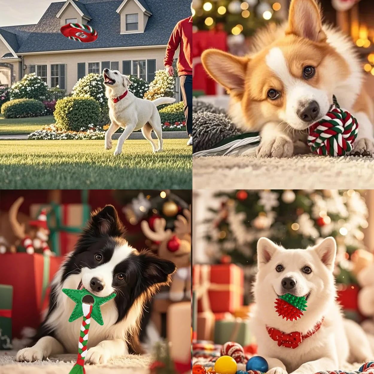 Christmas Dog Toys 15 Pack, Puppy Rubber Chew Toys with Rope Toys Set, Interactive Tough Christmas Gifts Box for Dogs, Training Playing Teething Busy Toys Bulk for Holiday Puppies Presents