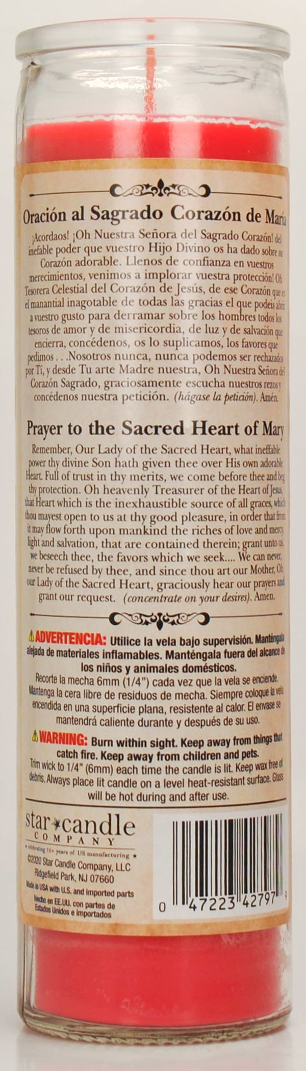 (2 pack) Prayer Candle Sacred Heart of Mary Red Wax, 8 Inch