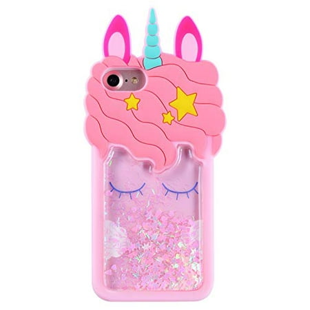 Mulafnxal Quicksand Unicorn Case for iPhone 7 8 6 SE 2020,Soft Silicone 3D Cartoon Cute Animal Cover,Kids Girls Women Bling Glitter Unique Kawaii Character Fashion Fun Funny 3D for iPhone6S 7 8 SE2020
