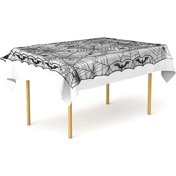 Darzheoy Halloween Tablecloth, Gothic Black Lace Cobweb Bat Table Cover for Halloween Dinner Party Table Decorations, 47 x 63 inche