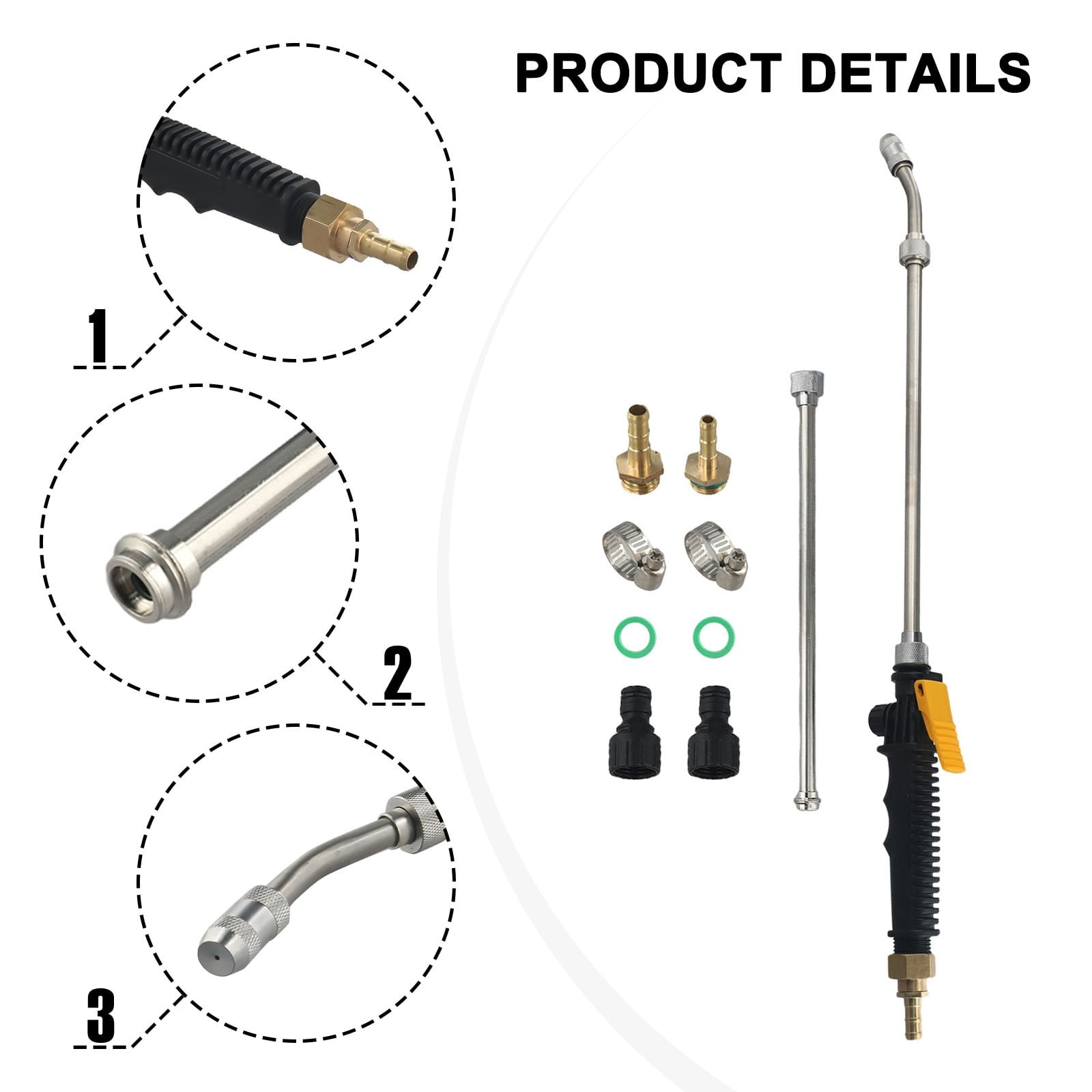 Adjustable Garden Sprayer Wand with Brass Barbs for 3/8\" 1/4\" Hose, Stainless Steel Retractable Spray Nozzle, Lockable Handle, Multi-Length Design for Car Wash, Plant Watering, Cleaning