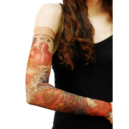 Wild Rose Unisex Single Tattoo Mesh Sleeve Heart Flower, Sparrows, Tan