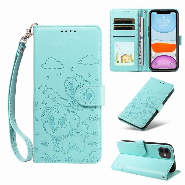 Funda Cartera GANGXUN con Diseño de Perrito en Relieve para iPhone 11 , Protección 360° con Ranuras y Correa Desmontable