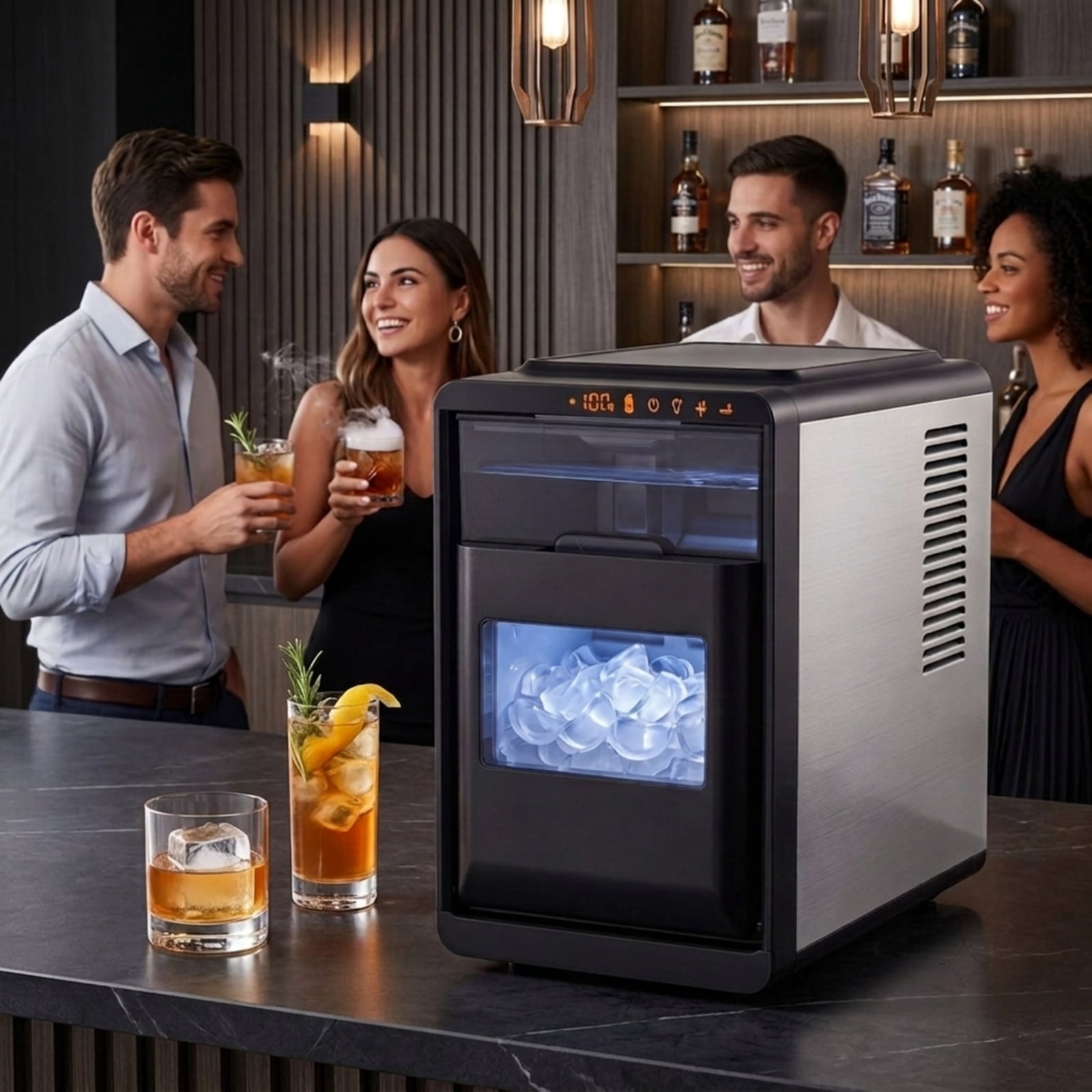 RUIE Crescent Ice Maker Countertop 26 lbs/24H, Portable Ice Machine with 11 Thickness Levels Self-Cleaning and Timer for Home Bar Kitchen, Grey