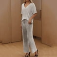 thumbnail image 4 of BiZtdJrK 2 Piece Lounge Set Women Ribbed Knit Comfy Sleepwear Outfits V Neck Short Sleeve and Pants Matching Pajama Sets Khaki S, 4 of 5