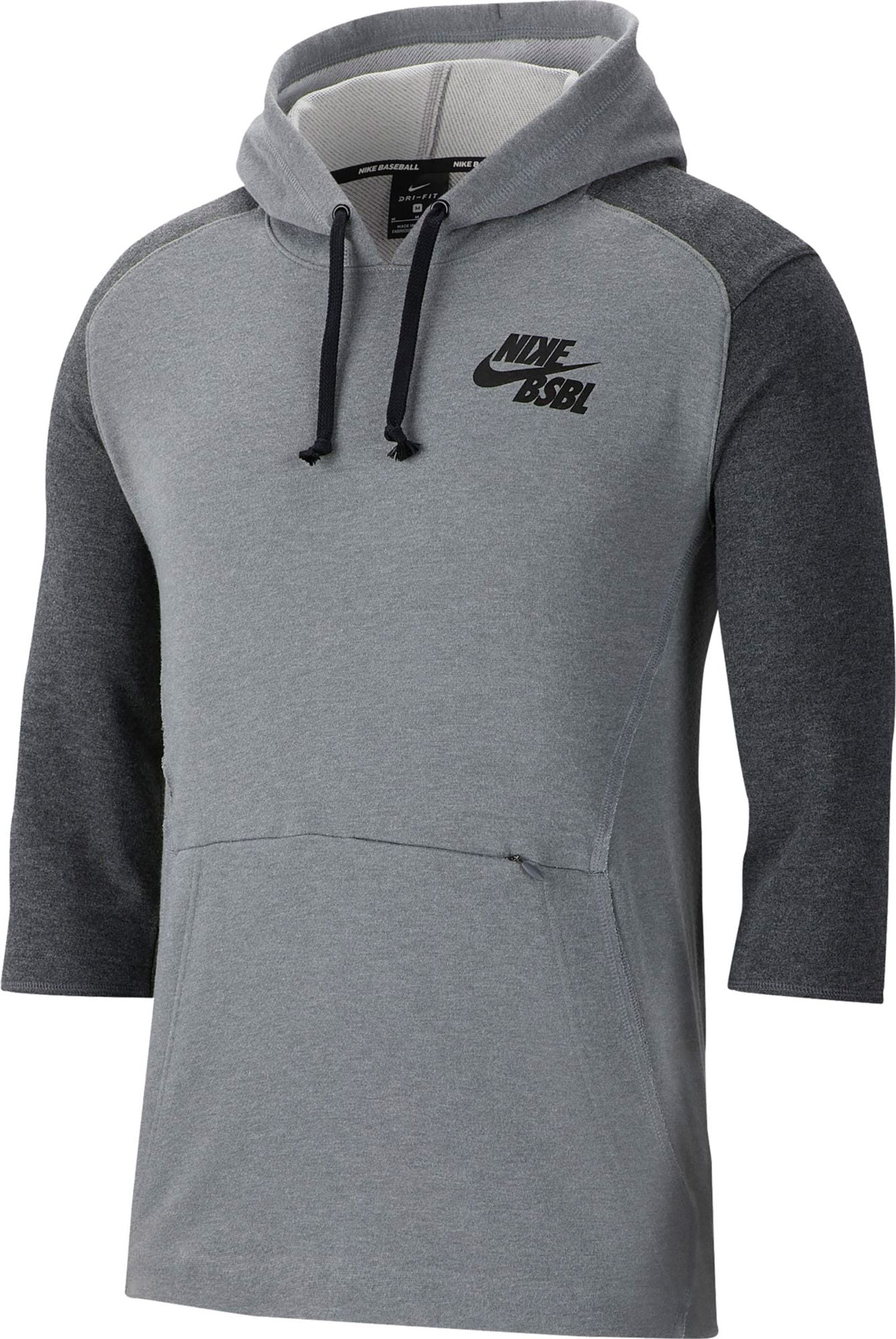 Nike Men's 3/4 Sleeve Pullover Baseball Hoodie, Chcl Hthr/Dk Gry Hthr ...