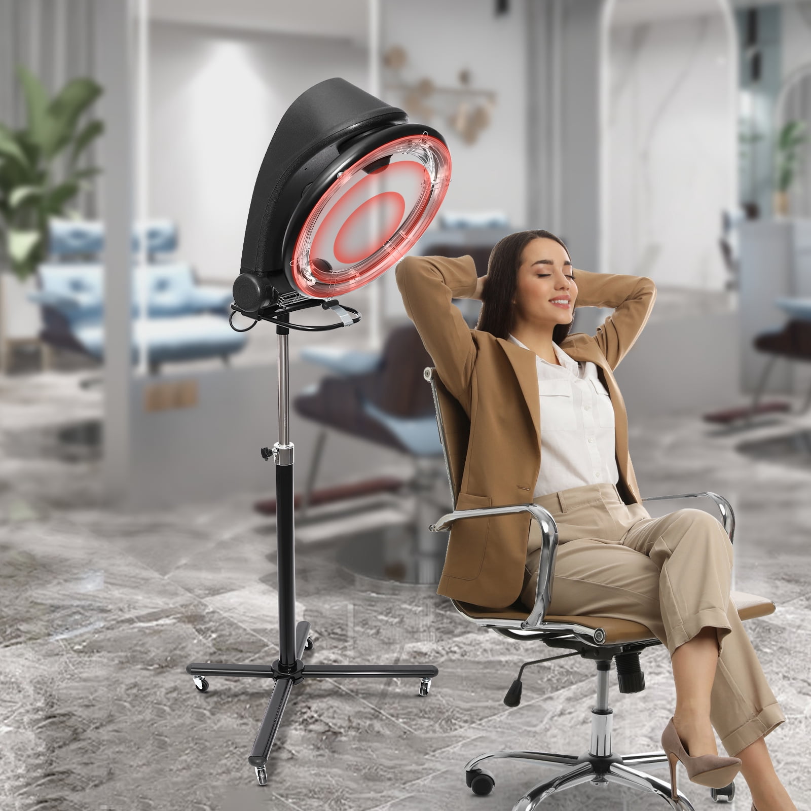 3-in-1 Orbiting Infrared Hair Dryer, 110V US Plug, 55.12-64.96in Adjustable Height, Digital Timer & Temp Control, 4-Wheel Base, Ideal for Salon Dyeing & Styling