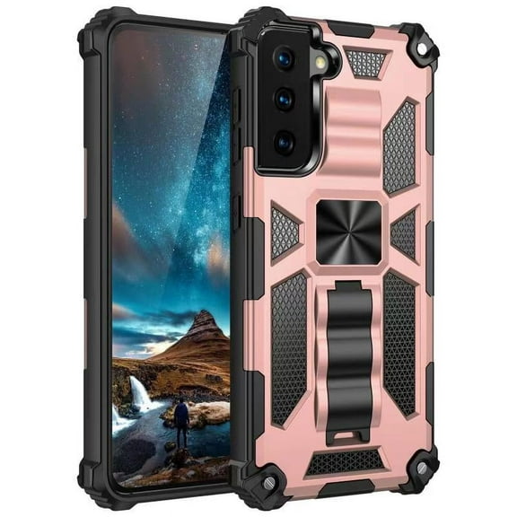 Dteck Galaxy S22 Plus Case with Kickstand,Rugged Shockproof Heavy Duty Protection, Anti-Scratch Armor Phone Case Fit Magnetic Car Mount for Samsung S22 Plus 5G, Rosegold