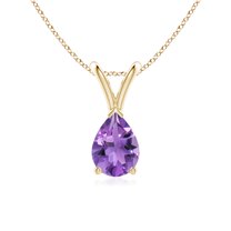 ANGARA Natural V-Bale Pear-Shaped Amethyst Solitaire Pendant in 14K Yellow Gold for Women (Size-7x5mm) | February Birthstone, Birthday, Anniversary, Jewelry Gift for Women | Natural Amethyst Necklace