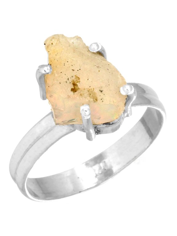Ethiopian Opal Rough Ring 925 Sterling Silver Women Jewelry