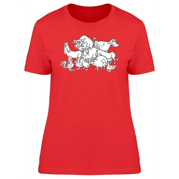 Lovely Farm Animals Cartoon T-Shirt Women -Image by Shutterstock, Female Medium
