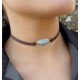 thumbnail image 1 of Boho Teal collar cadena marrón cuero gargantilla collar ante hippie joyería para damas y niñas, tamaño libre, 1 of 5