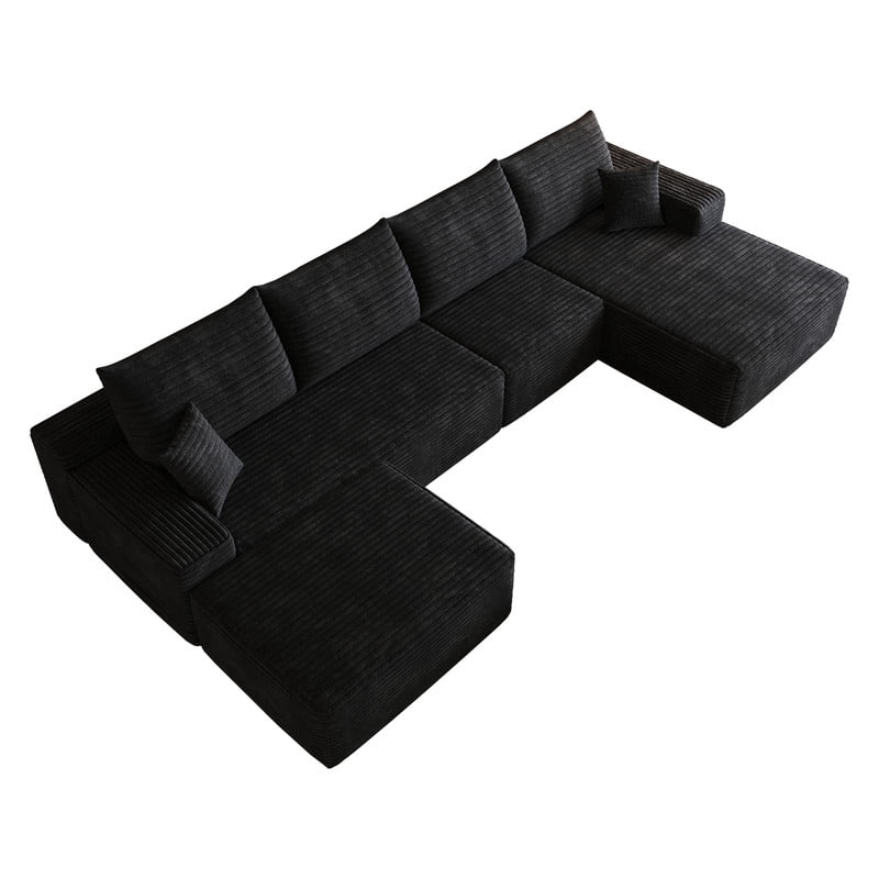 135" Cloud Sectional Sofa with Ottoman, U Shaped Modular Sectional Couch, Modern Minimalist Deep Seat Upholstered Sofa with Chaise, Plush Corduroy Fabric Living Room Sofa Set, No Assembly Required