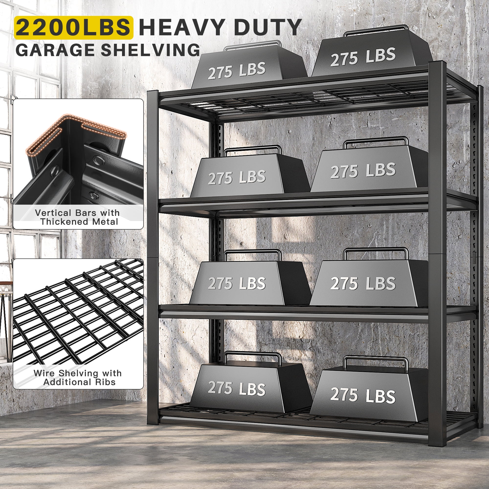 REIBII 2200LBS Garage Shelving Units Heavy Duty  Adjustable Metal Shelving 4 Tier Storage Shelves,39.4" W x 19.7" D x 59.9H