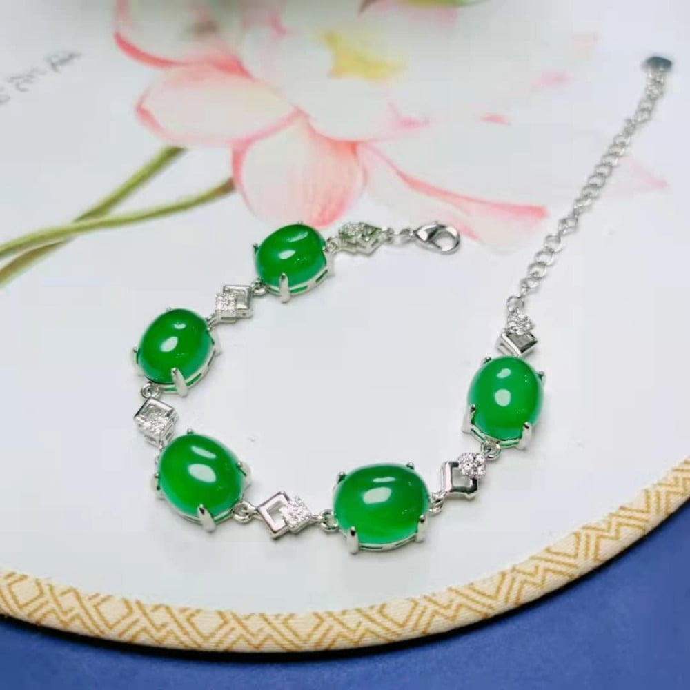 PAENENPH 14K Gold Natural Jade Bracelet，Stunning Green Gemstone for Women