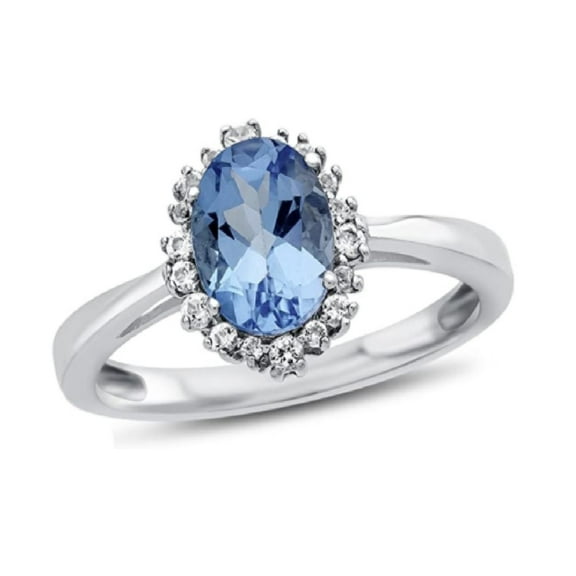 925 Sterling Silver Oval Swiss Blue Topaz Gemstone Solitaire Accents Women Valentines Day Gifts Ring