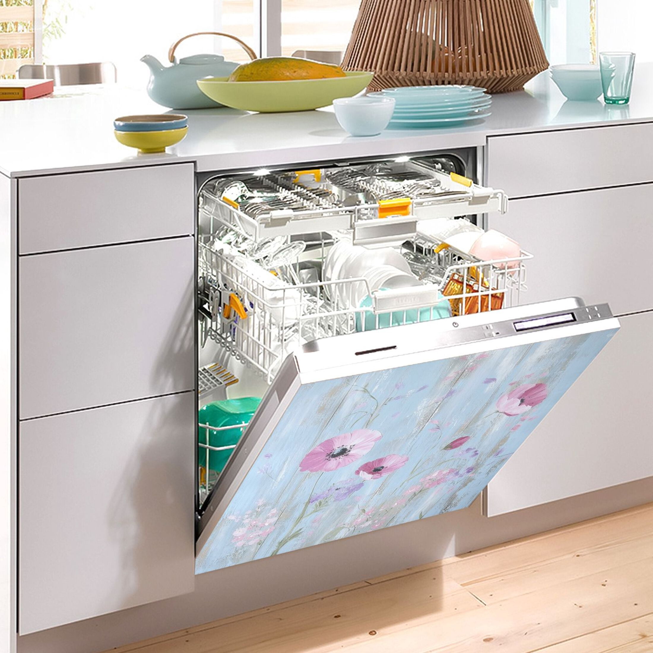 Dishwasher Magnetic Sticker 23x26 Inch Refrigerator Magnetic Sticker Washing Machine Magnetic Sticker Kitchen Panel Magnetic Sticker Home Decor Cool Cartoon Pink Flowers