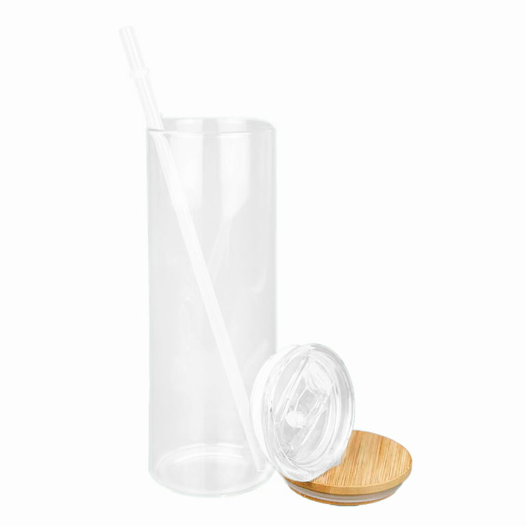 CALCA 25pcs 25oz Sublimation Blanks Clear Glass Tumbler Skinny Straight  Travel Bottle with Bamboo Lid and Plastic Straw Jar Tumbler Cups Mugs $3.28