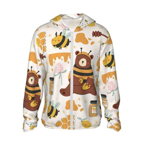 Vsdgher Mignon Abeille Pot de Miel Ruche Ours Imprimé Chandail à Capuchon Adulte Chandails Maillot Dermoprotecteur pour Hommes Femmes, Manches Longues Protection Solaire Chandails de Pêche pour Course Athlétique Natation-X-Grand