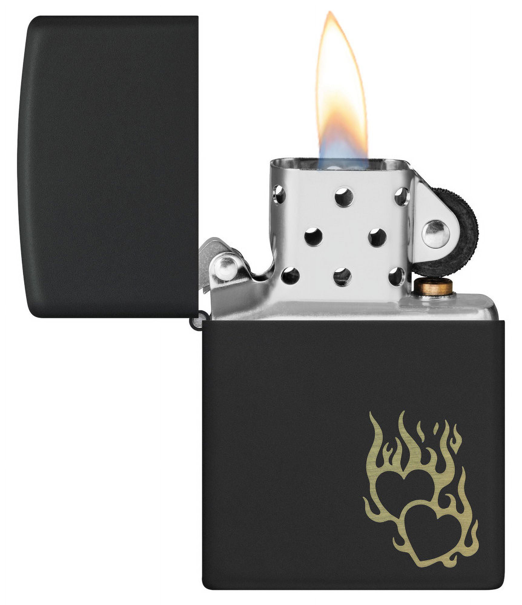 Zippo Fire Heart Design Black Matte Pocket Lighter